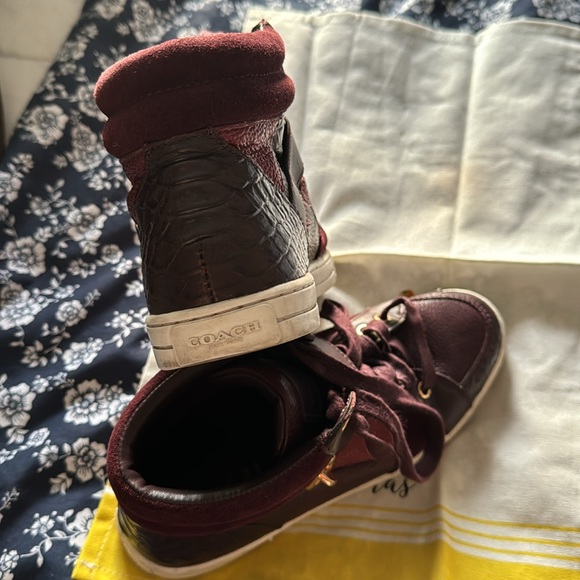 EUC Coach “Pembroke Patchwork” High top Leather Sneakers. Oxblood Size 6 B - Picture 6 of 8